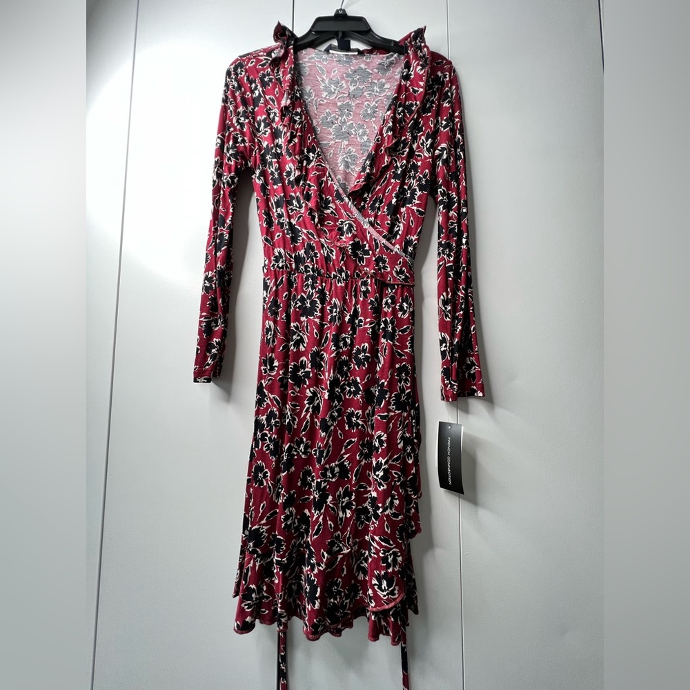 French Connection 3/4 Sleeve Faux Wrap Jersey Dress size 6 NWT